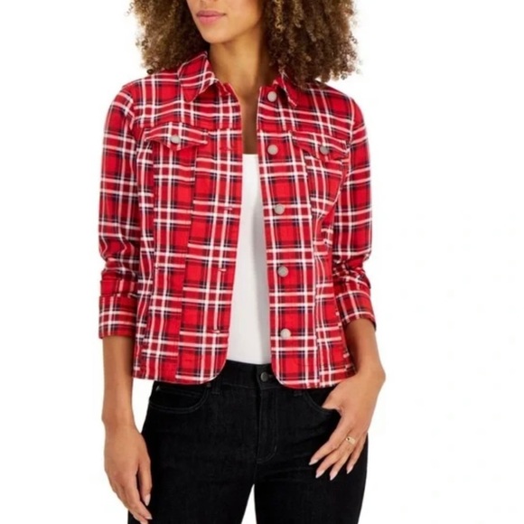 Charter Club Jackets & Blazers - Charter Club Red Denim Plaid Jacket
